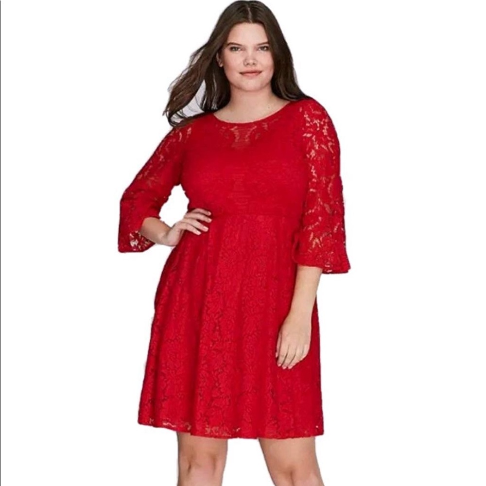 Lane Bryant red lace overlay dress